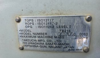 2022 Takeuchi TB216 Mini Excavator full