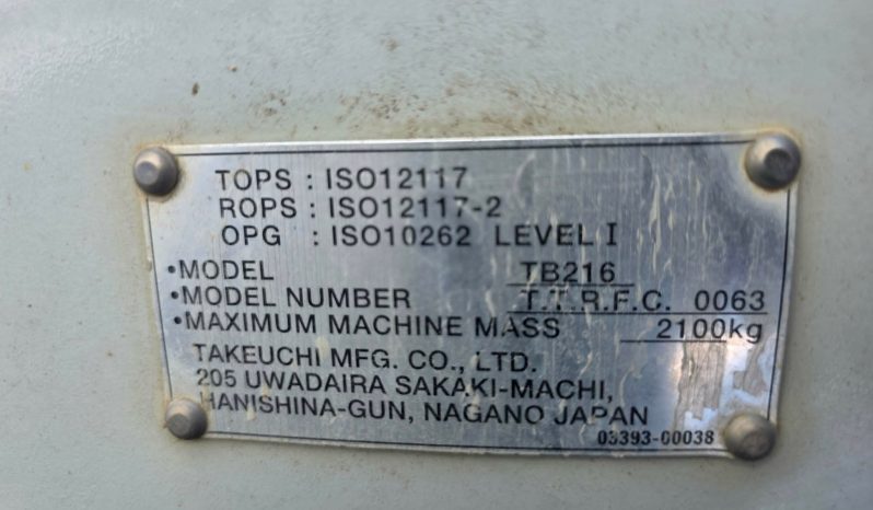 2022 Takeuchi TB216 Mini Excavator full